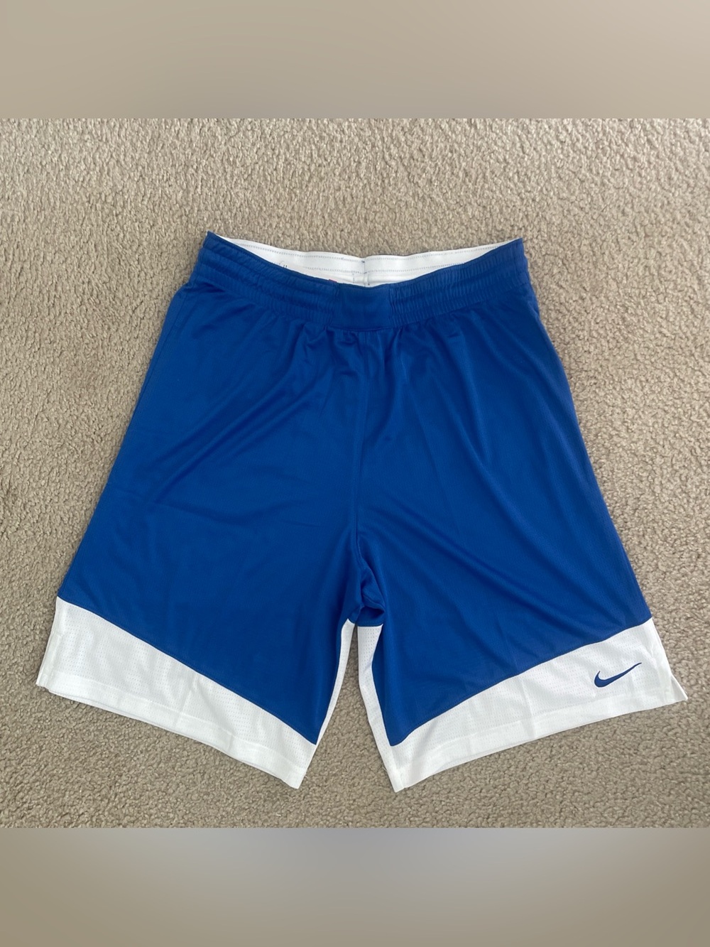 Nike Men's Blue Athletic Basketball Shorts with White Accent
